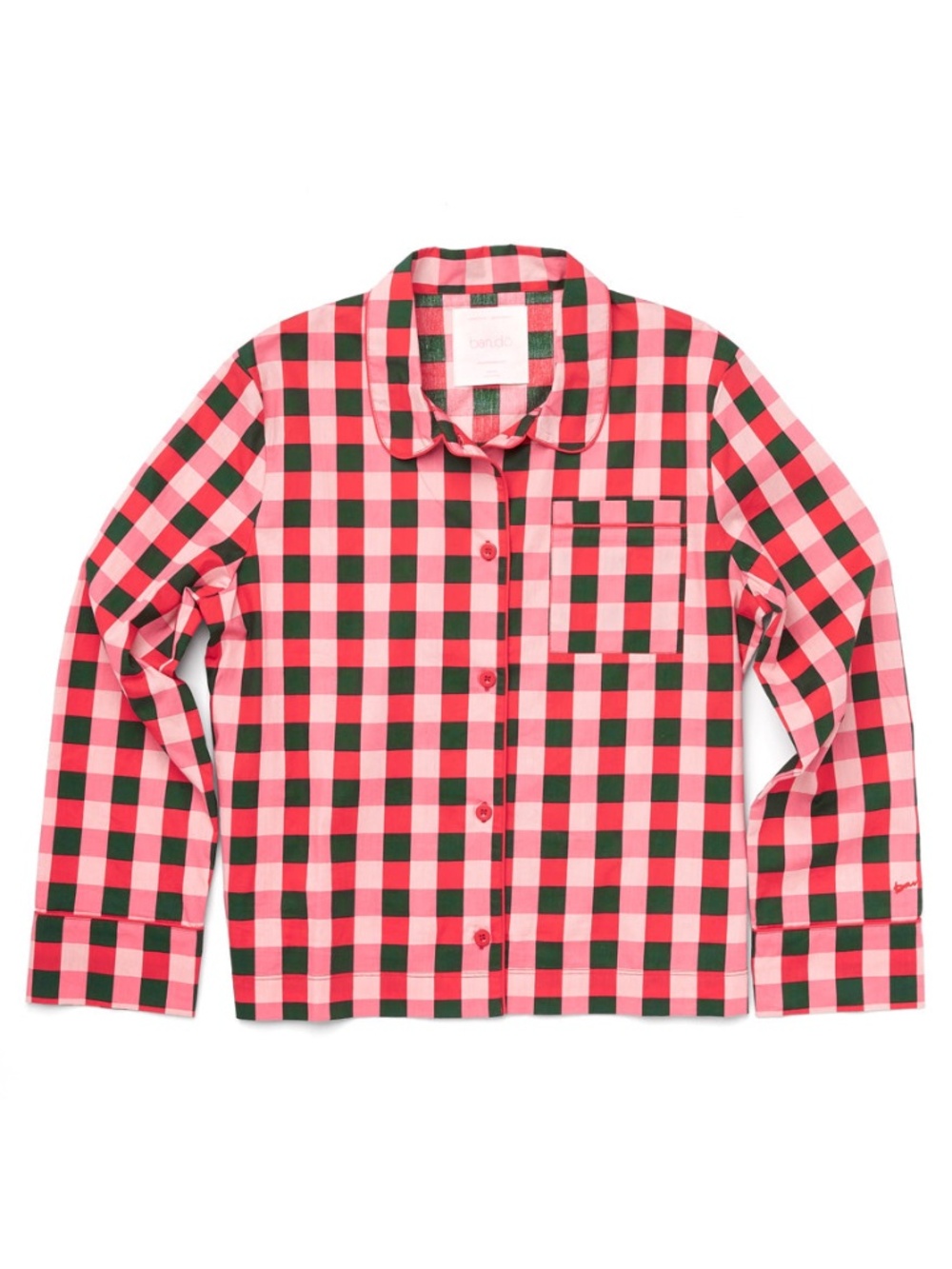 NWT Ban.do Pink and Red Buffalo Plaid Pajama Shirt - Large